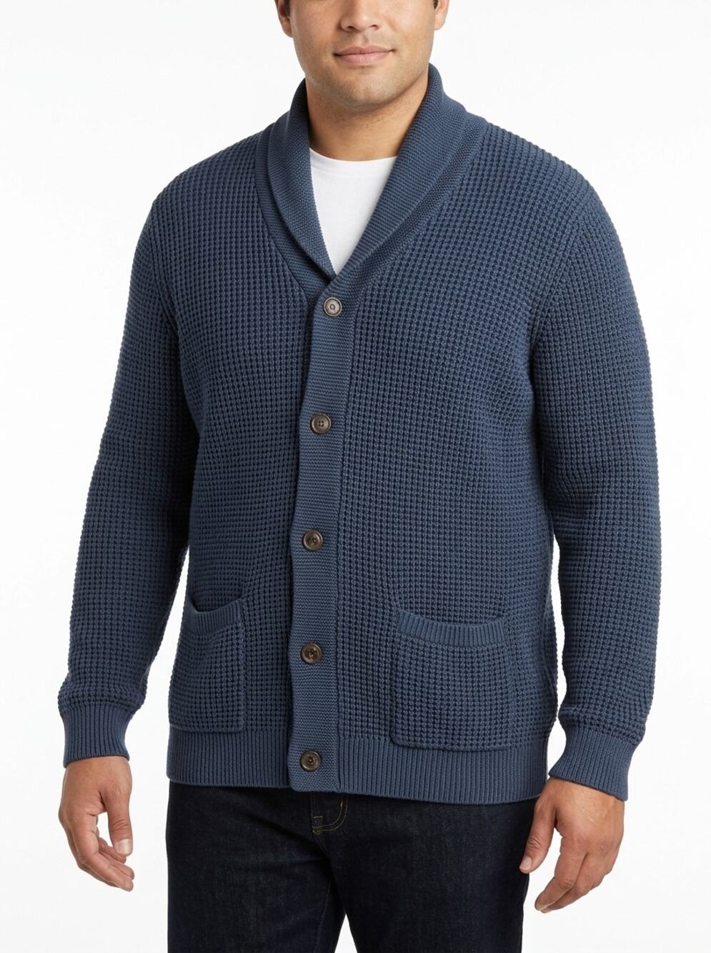 L.L.Bean Blue Collared Knit Stretch Cardigan Sweater Men Tall Size XLT